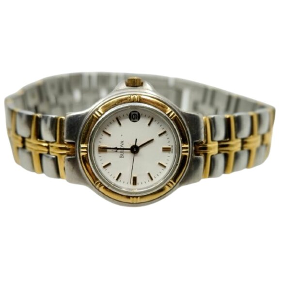 BULOVA~98m36~LADIES' TWO TONE STAINLESS STEEL & GOLD WATCH